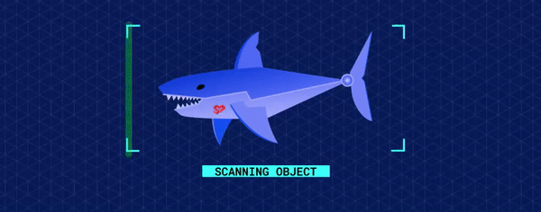 A blue shark in a fictional CSA scanning screen